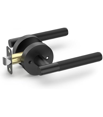 Amerdeco 1 Pack Matte Black Door Handles Interior, Knurled Privacy